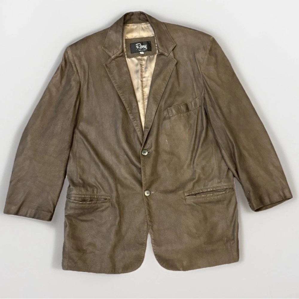Remy Leather Brown Men’s Blazer Size 42 Made In The USA Soft Light Lambskin